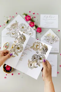 Luksusowe Zaproszenia Ślubne Złocone Kwiaty | Glamour | PR14