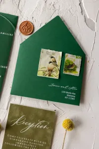 Zaproszenia Ślubne Plexi Złocone z Zieloną Kopertą | PR20