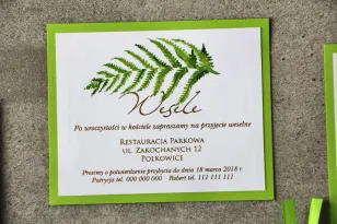 Bilecik dwuwarstwowy prezenty ślubne wesele - Cykade nr 11 ze złoceniem - Zielony liść paproci