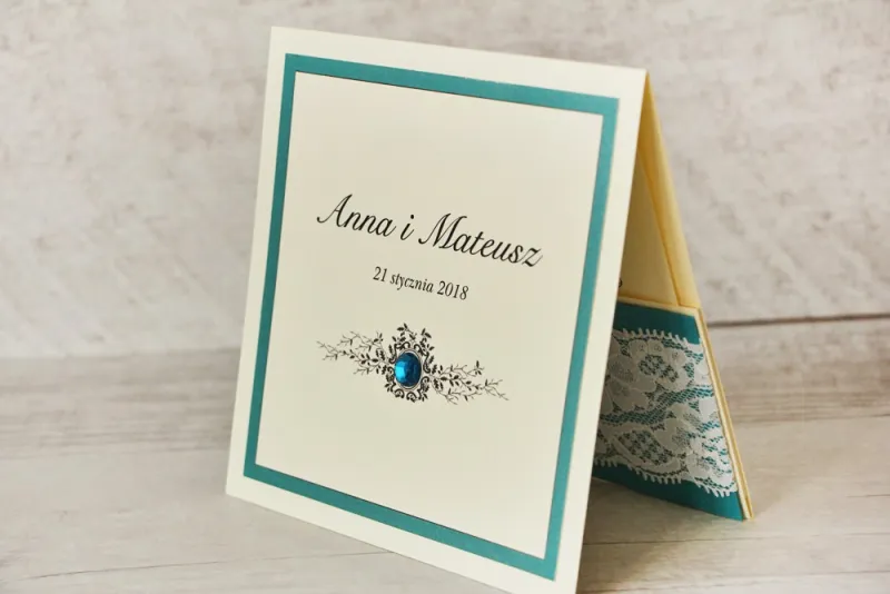 Hochzeitseinladung, Einladungen zu einer eleganten Hochzeit mit Strasssteinen - Mit Spitze Nr. 5 - Smaragd Hochzeitseinladung, Einladungen zu einer eleganten Hochzeit mit Strasssteinen - Mit Spitze Nr. 5 - Smaragd
