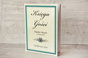 Księga Gości - dodatki ślubne, weselne - Z Koronką nr 5 - Szmaragdowa - Elegancka z cyrkonią