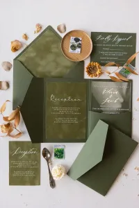 Luksusowe zaproszenia ślubne na pleksi | Zieleń i Złoto | PR32