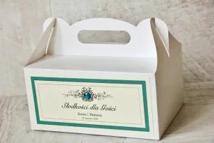 Prostokątne pudełko na ciasto, tort weselny, ślub - Z Koronką nr 5 - Szmaragdowe - dodatki ślubne z cyrkonią