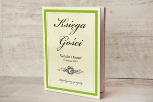 Księga Gości - dodatki ślubne, weselne - Z Koronką nr 6 - Zielono-kremowa - Elegancka z cyrkonią