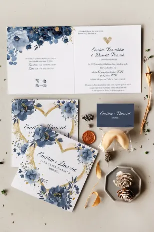 Granatowo-Złote Zaproszenia Ślubne Glamour | Cejla nr 8 w Amelia-Wedding
