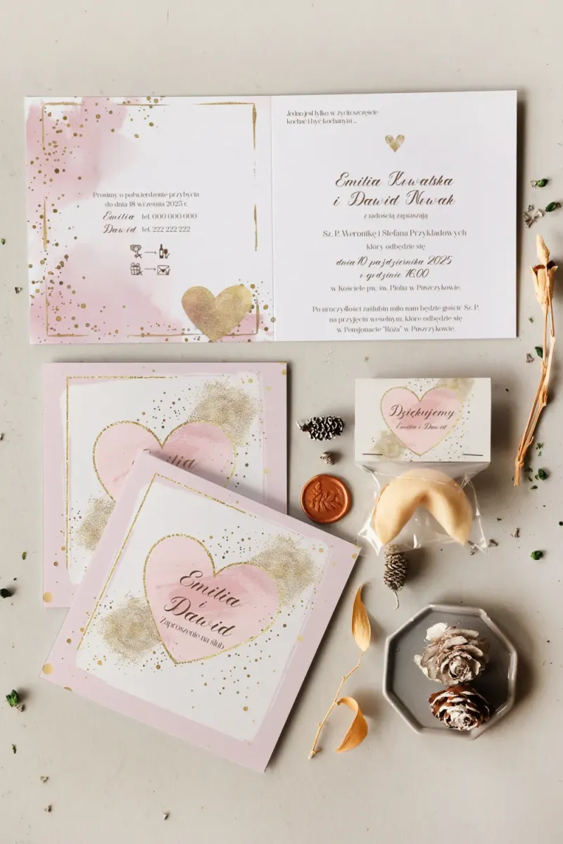 Zaproszenia ślubne w pastelowym różu i złocie – pełna personalizacja | Cejla nr 15 Zaproszenia ślubne w pastelowym różu i złocie – pełna personalizacja | Cejla nr 15