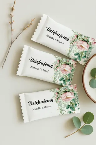 Personalizowane Czekoladki Krówki z Peoniami | Słodkie Upominki Weselne | Impresja nr 12