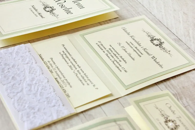 Zaproszenie ślubne, zaproszenia na ślub eleganckie z perełkami - Z Koronką nr 8 - Miętowe - wnętrze zaproszenia Zaproszenie ślubne, zaproszenia na ślub eleganckie z perełkami - Z Koronką nr 8 - Miętowe - wnętrze zaproszenia