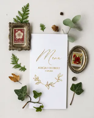 Eleganckie Złocone Menu Weselne w Stylu Botanicznym | Ruskus nr 2