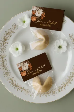 Ciasteczko z wróżbą na ślub, botaniczny wzór z brązem | Ruskus nr 4
