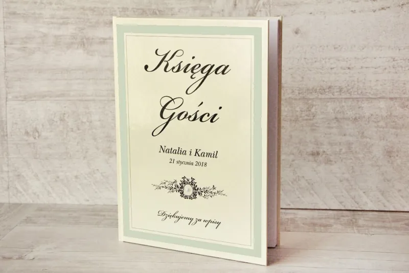 Księga Gości - dodatki ślubne, weselne - Z Koronką nr 8 - Miętowa - Elegancka z półperełką Księga Gości - dodatki ślubne, weselne - Z Koronką nr 8 - Miętowa - Elegancka z półperełką
