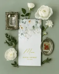 Menu Weselne Akwarela Białe Kwiaty Personalizowane | Ruskus nr 6