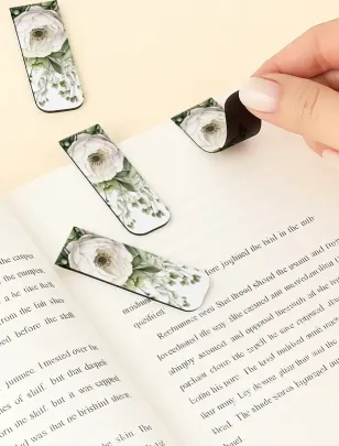 Elegancka zakładka magnetyczna z białą różą | Personalizowany upominek dla gości weselnych w stylu greenery | Impresja nr 3