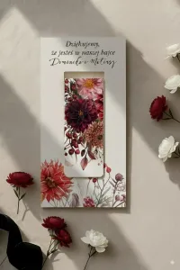 Elegancka Zakładka Magnetyczna Bordowe Kwiaty | Upominek dla Gości Weselnych