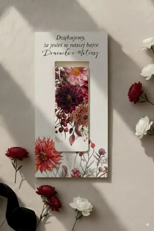 Elegancka Zakładka Magnetyczna Bordowe Kwiaty | Upominek dla Gości Weselnych