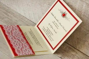 Hochzeitseinladung, elegante Hochzeitseinladungen mit Strasssteinen - Mit Spitze Nr. 9 - Rot - Innenseite der Einladung