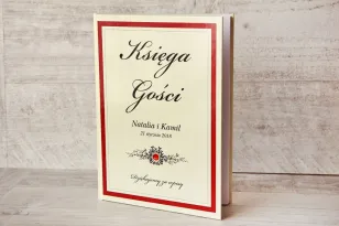 Gästebuch - Hochzeitsaccessoires, Hochzeit - Mit Spitze Nr. 9 - Rot-Creme - Elegant mit Strasssteinen