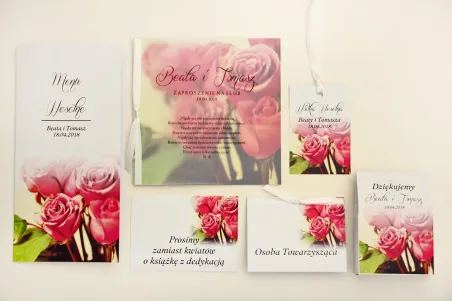 Zaproszenie ślubne z dodatkami - Elegant nr 1 - Róże - Eleganckie kwiatowe z kalką