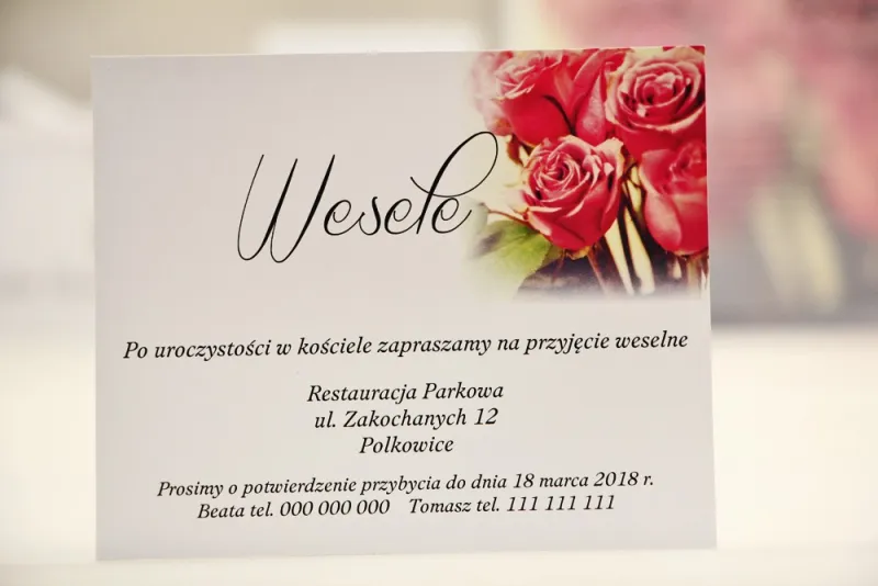 Bilecik do zaproszenia 120 x 98 mm prezenty ślubne wesele - Elegant nr 1 - Eleganckie róże