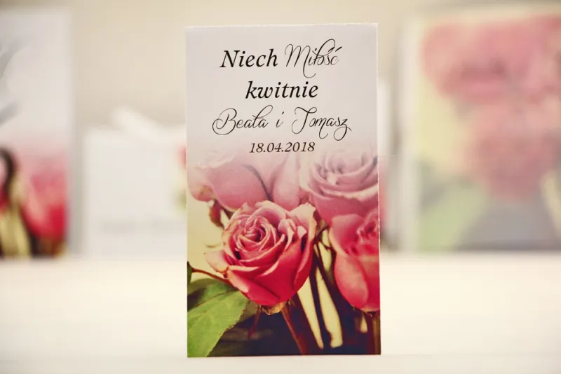 Podziękowania dla Gości weselnych - nasiona Niezapominajki - Elegant nr 1 - Róże - kwiatowe dodatki ślubne