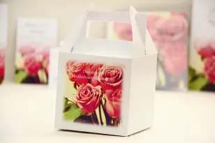 Schachtel für quadratische Torte, Hochzeitstorte - Elegant No. 1 - Elegante Rosen - florale Hochzeitsaccessoires