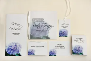 Zaproszenie ślubne z dodatkami - Elegant nr 2 - Niebieskie hortensje - Eleganckie kwiatowe z kalką