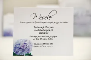 Bilecik do zaproszenia 120 x 98 mm prezenty ślubne wesele - Elegant nr 2 - Niebieskie hortensje