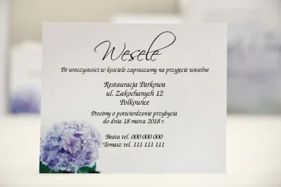 Bilecik do zaproszenia ślubnego - Elegant nr 2 - Niebieskie hortensje