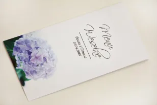 Menu weselne, stół weselny - Elegant nr 2 - Niebieskie hortensje - Eleganckie kwiatowe wzory - dodatki ślubne