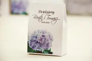 Pudełeczko stojące na cukierki, podziękowania dla Gości weselnych - Elegant nr 2 - Hortensje - Kwiatowe dodatki ślubne