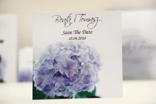 Bilecik Save The Date do zaproszenia ślubnego - Elegant nr 2 - Niebieskie hortensje