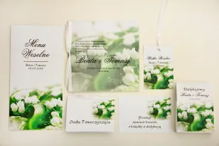 Hochzeitseinladung mit Accessoires - Elegant Nr. 3 - Weiße Maiglöckchen - Elegantes Blumenmuster mit Transparentpapier