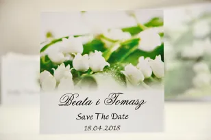 Save The Date Ticket für Hochzeitseinladung - Elegant Nr. 3 - Weiße Maiglöckchen