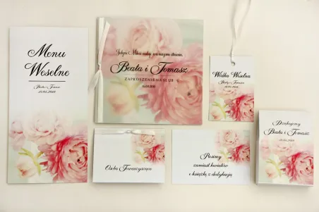 Zaproszenie ślubne z dodatkami - Elegant nr 4 - Pudrowe piwonie - Eleganckie kwiatowe z kalką