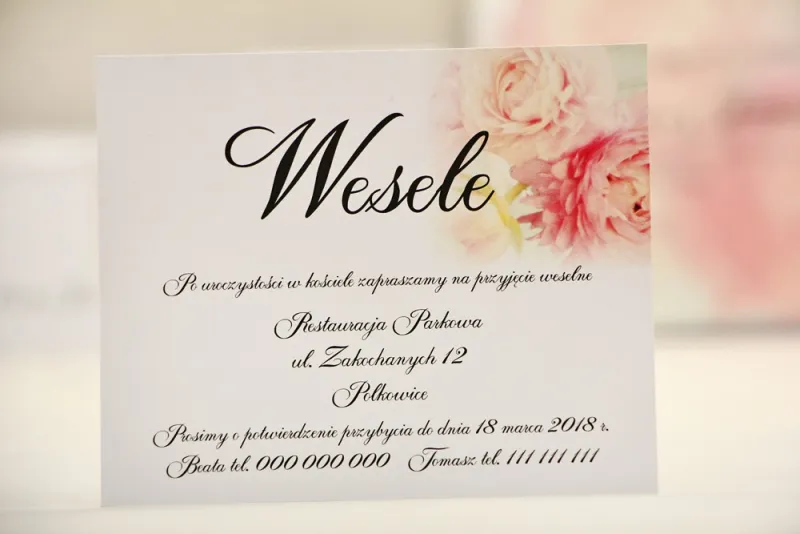 Bilecik do zaproszenia 120 x 98 mm prezenty ślubne wesele - Elegant nr 4 - Pudrowe piwonie