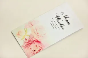 Menu weselne, stół weselny - Elegant nr 4 - Pudrowe piwonie - Eleganckie kwiatowe wzory - dodatki ślubne