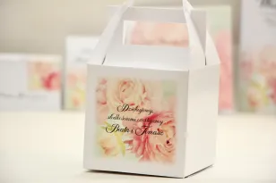 Schachtel für quadratische Torte, Hochzeitstorte - Elegant No. 4 - Puderpfingstrosen - florale Hochzeitsaccessoires