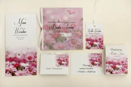 Zaproszenie ślubne z dodatkami - Elegant nr 5 - Fioletowe kwiaty - Eleganckie kwiatowe z kalką