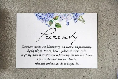 Bilecik do zaproszenia ślubnego 105 x 74 mm - Błękitna hortensja