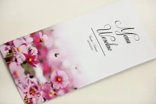 Menu weselne, stół weselny - Elegant nr 5 - Fioletowe kwiaty - Eleganckie kwiatowe wzory - dodatki ślubne