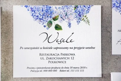 Bilecik do zaproszenia ślubnego 120 x 98 mm - Błękitna hortensja