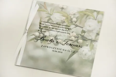 Zaproszenie ślubne, zaproszenia na ślub eleganckie z kalką - Elegant nr 6 - Białe kwiaty wiśni