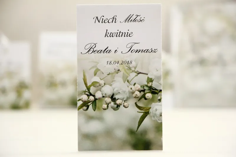 Podziękowania dla Gości weselnych - nasiona Niezapominajki - Elegant nr 6 - Białe kwiaty - dodatki ślubne