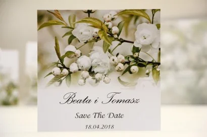 Save The Date do zaproszenia - Elegant nr 6 - Białe kwiaty