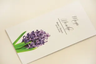 Menu weselne, stół weselny - Elegant nr 7 - Fioletowy hiacynt - Eleganckie kwiatowe wzory - dodatki ślubne