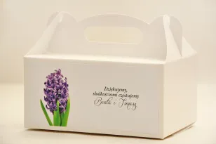 Prostokątne pudełko na ciasto, tort weselny, ślub - Elegant nr 7 - Hiacynt - kwiatowe dodatki ślubne
