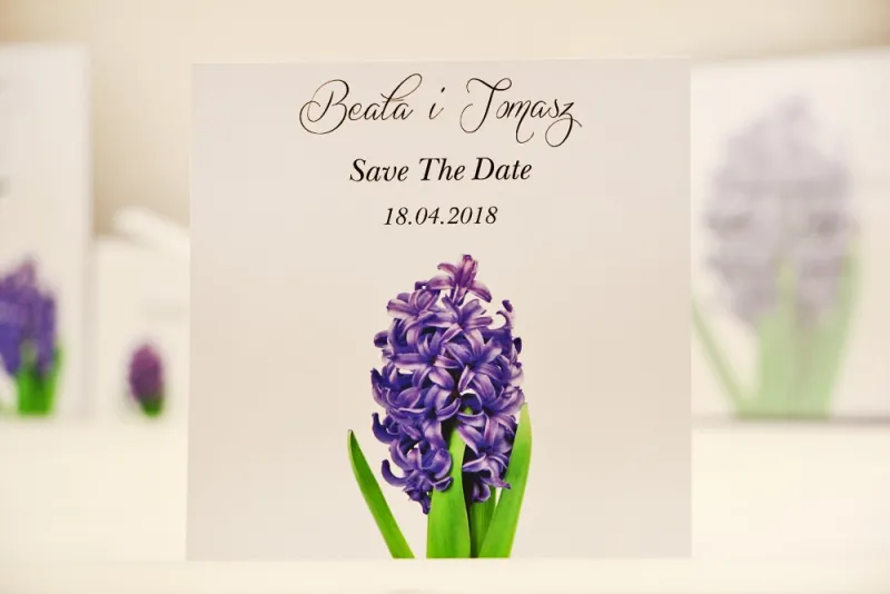 Bilecik Save The Date do zaproszenia ślubnego - Elegant nr 7 - Fioletowy hiacynt
