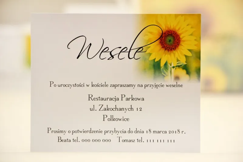 Bilecik do zaproszenia 120 x 98 mm prezenty ślubne wesele - Elegant nr 8 - Letnie słoneczniki Bilecik do zaproszenia 120 x 98 mm prezenty ślubne wesele - Elegant nr 8 - Letnie słoneczniki