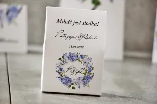 Bonbonschachtel dank Hochzeitsgästen - Pistazie Nr. 1 - Blaue Hortensien