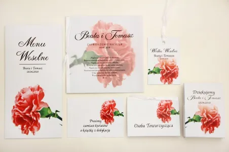 Zaproszenie ślubne z dodatkami - Elegant nr 10 - Różowy goździk - Eleganckie kwiatowe z kalką